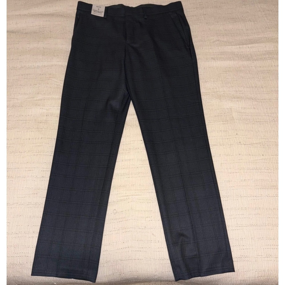 Kenneth Cole Reaction Mens Stretch Slim Fit Windowpane Dress Pants 33x30 Navy